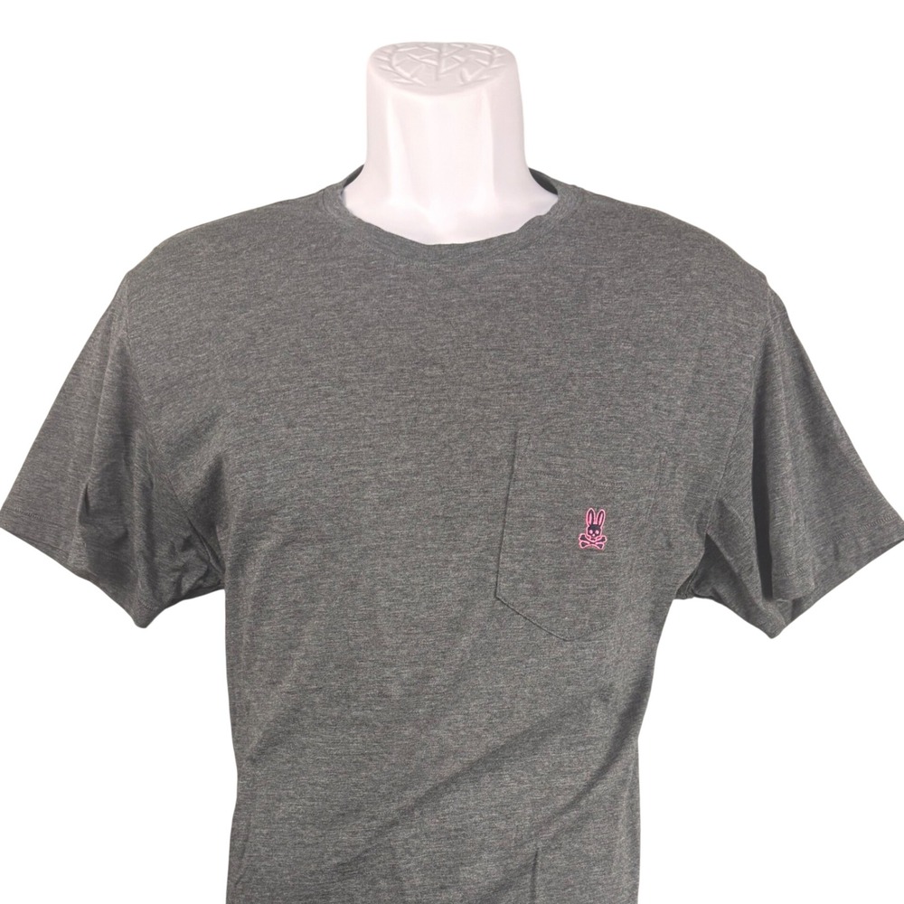 Psycho Bunny Mens Large Gray Pima Cotton Modal Stretch Pocket T-Shirt Pink Logo